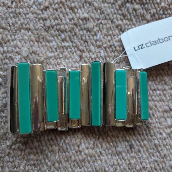Brand New Liz Claiborne Turquoise Teal & Silver Colored Stretch Bracelet - Picture 1 of 4